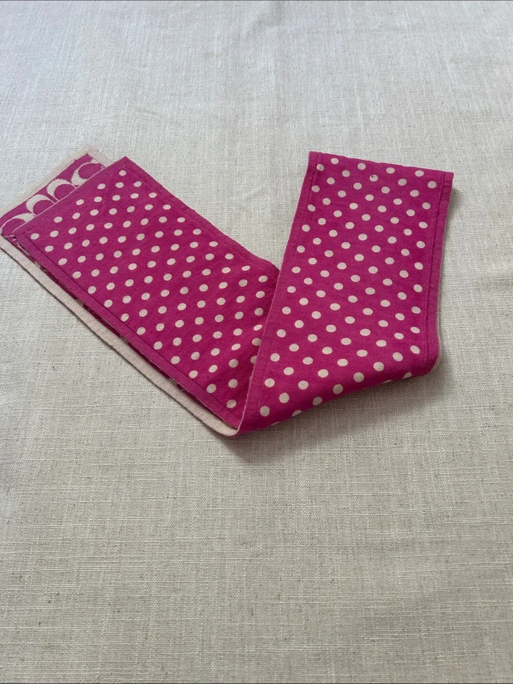 Coach Merino Wool Scarf Pink/Cream Polka Dot Reversible